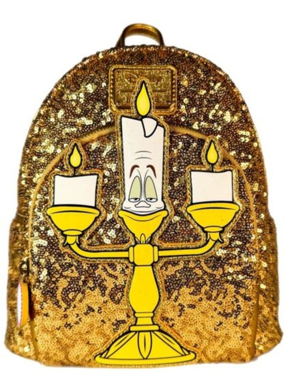 Disney Gold Sequin Lumiere Character Loungefly Backpack NWT